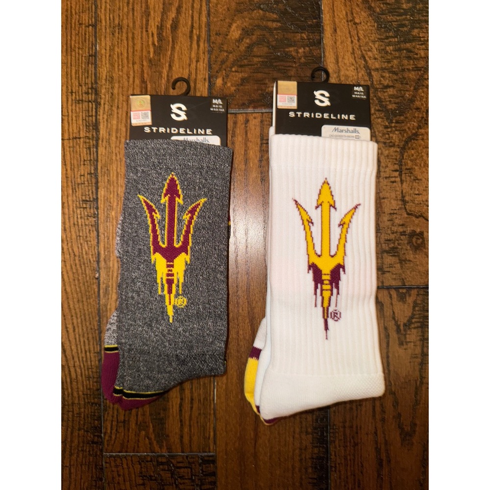 Strideline 2 Pair Arizona State Sun Devils NCAA Crew Socks Gray White M / L